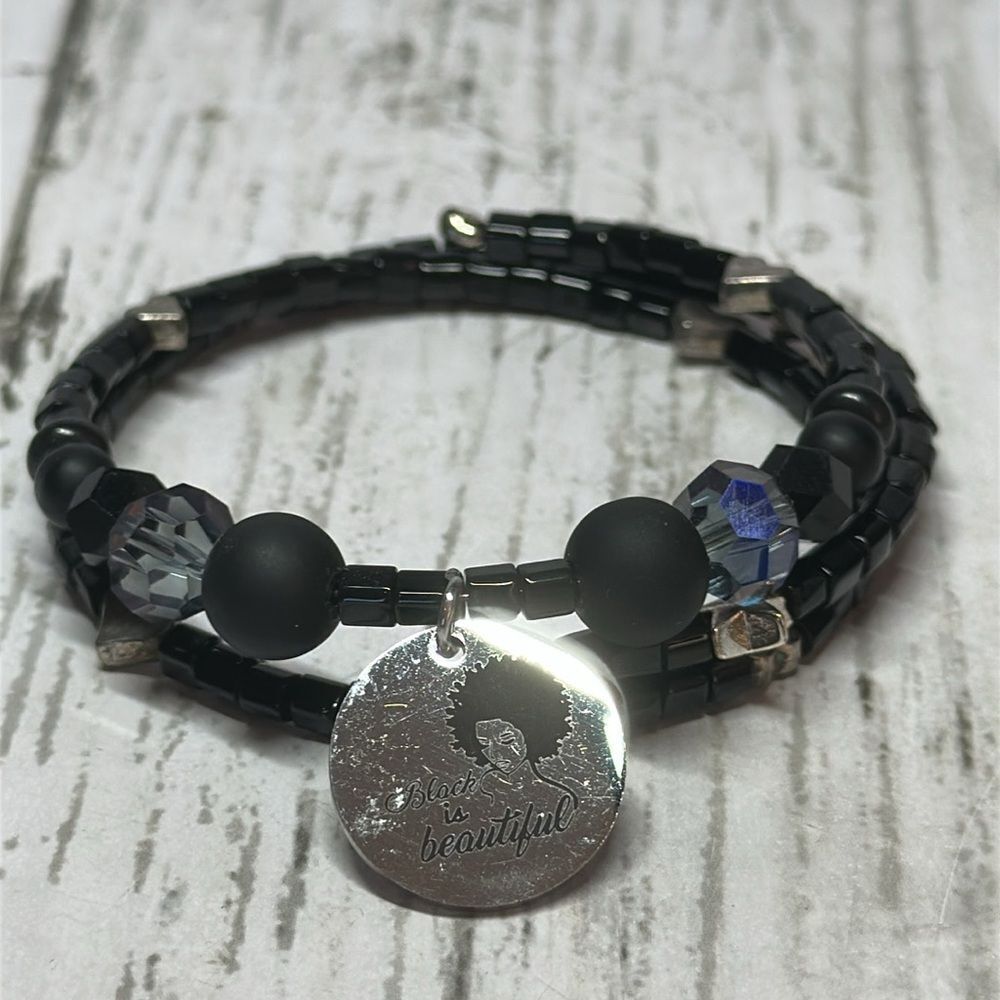 Handmade Beaded wrap bracelet Black is Beautiful! Memory‎ wire